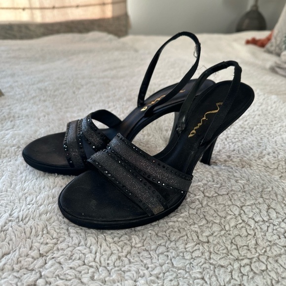 Nina Women's Size 8 Rhinestone And Glitter Slingback Pump Heels Black Open Toe - Picture 1 of 12